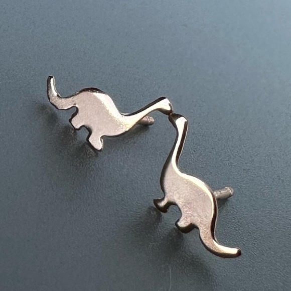 Rose Gold Dinosaur Stud Earrings - Picture 7 of 12